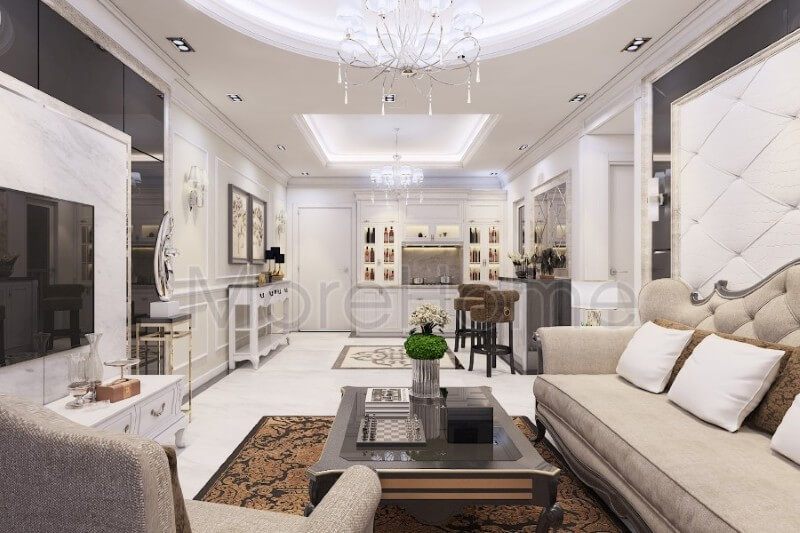 Mẫu thiết kế phòng khách chung cư đẹp là sự kết hợp hài hòa của nét đẹp hiện đại trẻ trung khỏe khoắn cộng với sự mềm mại sang trọng của phong cách nội thất cổ điển