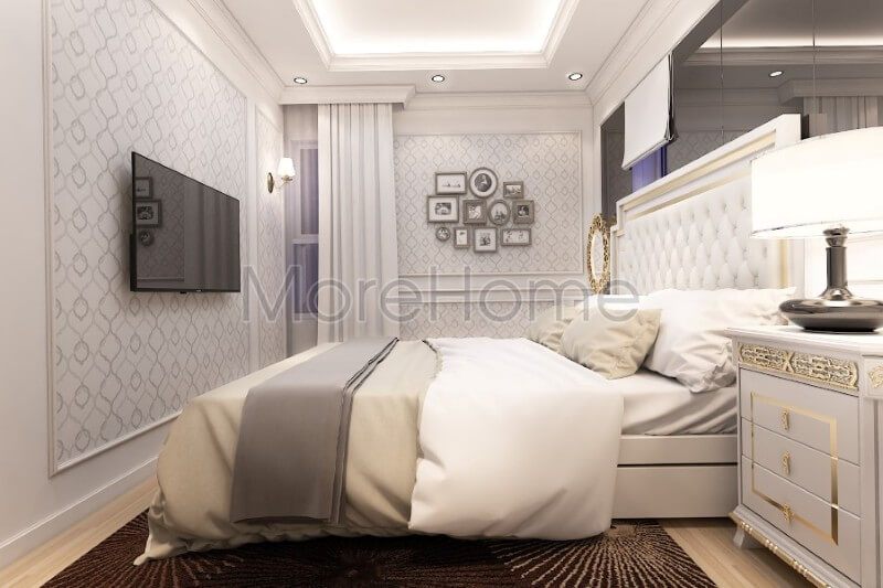 Thiết kế nội thất phòng ngủ chung cư cao cấp với phong cách tân cổ điển